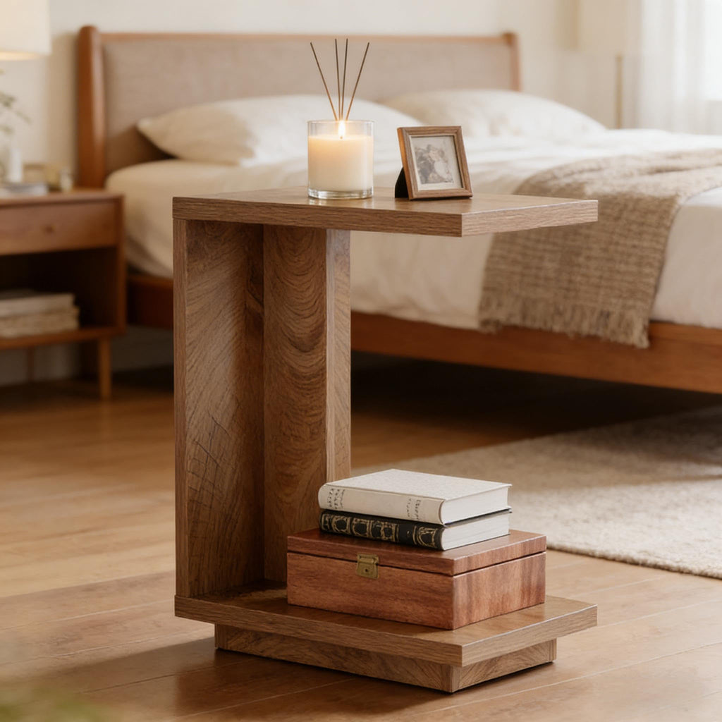 C-Shaped Side Table with Hidden Storage Q498