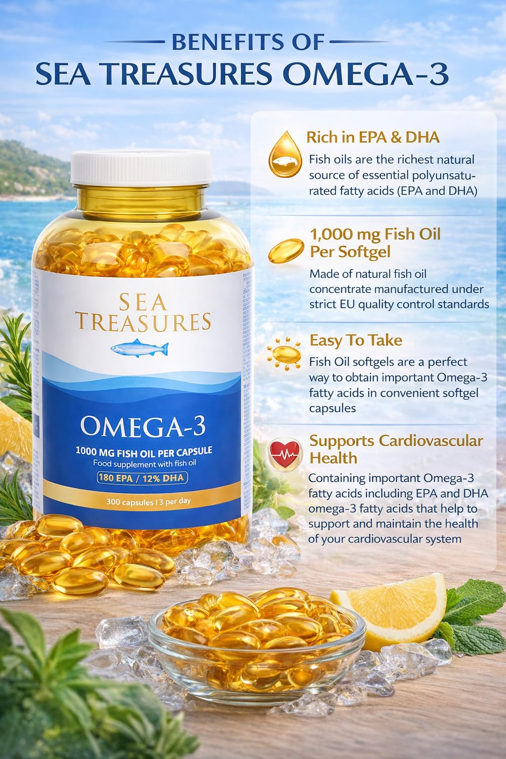 Omega 3 Fish Oil 1000 mg 300 Soft gels N405