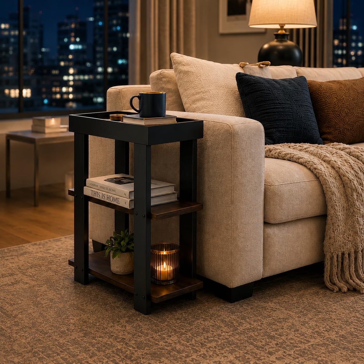 Rustic Brown 3-Tier Narrow Side Table R72525