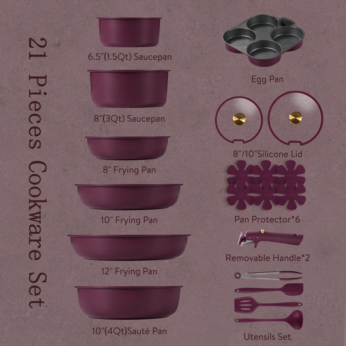 21 Pc Non Stick Cookware Set F348416