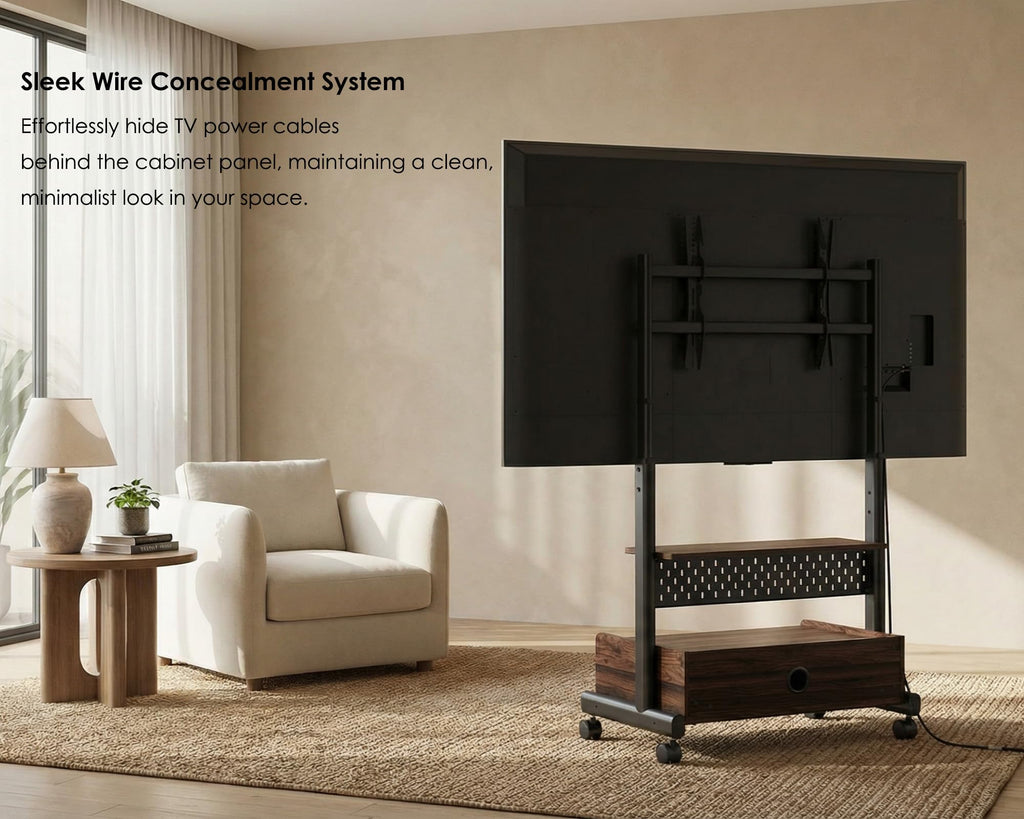 Rolling TV Floor Stand for 40-85in TVs, Height-Adjustable, Walnut V613672