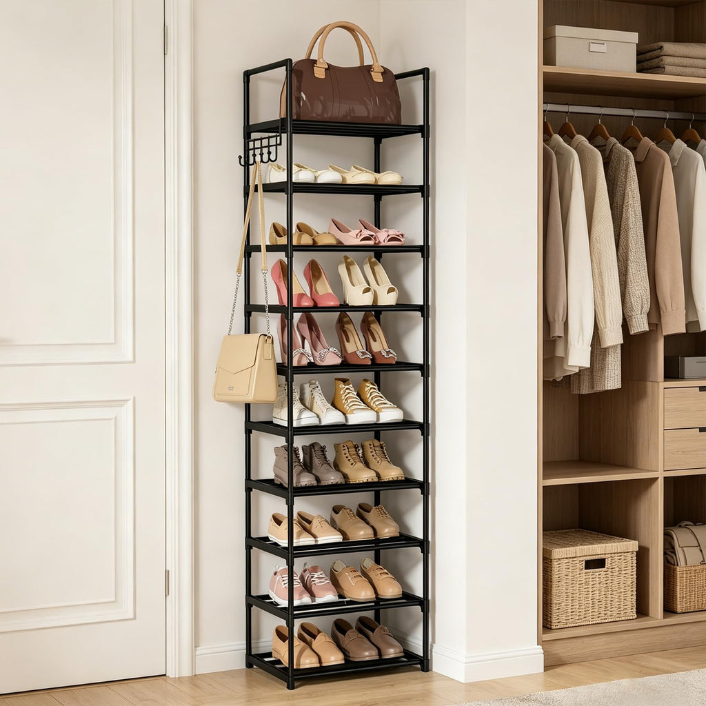 Black 10 Tiers Narrow Shoe Rack S5736