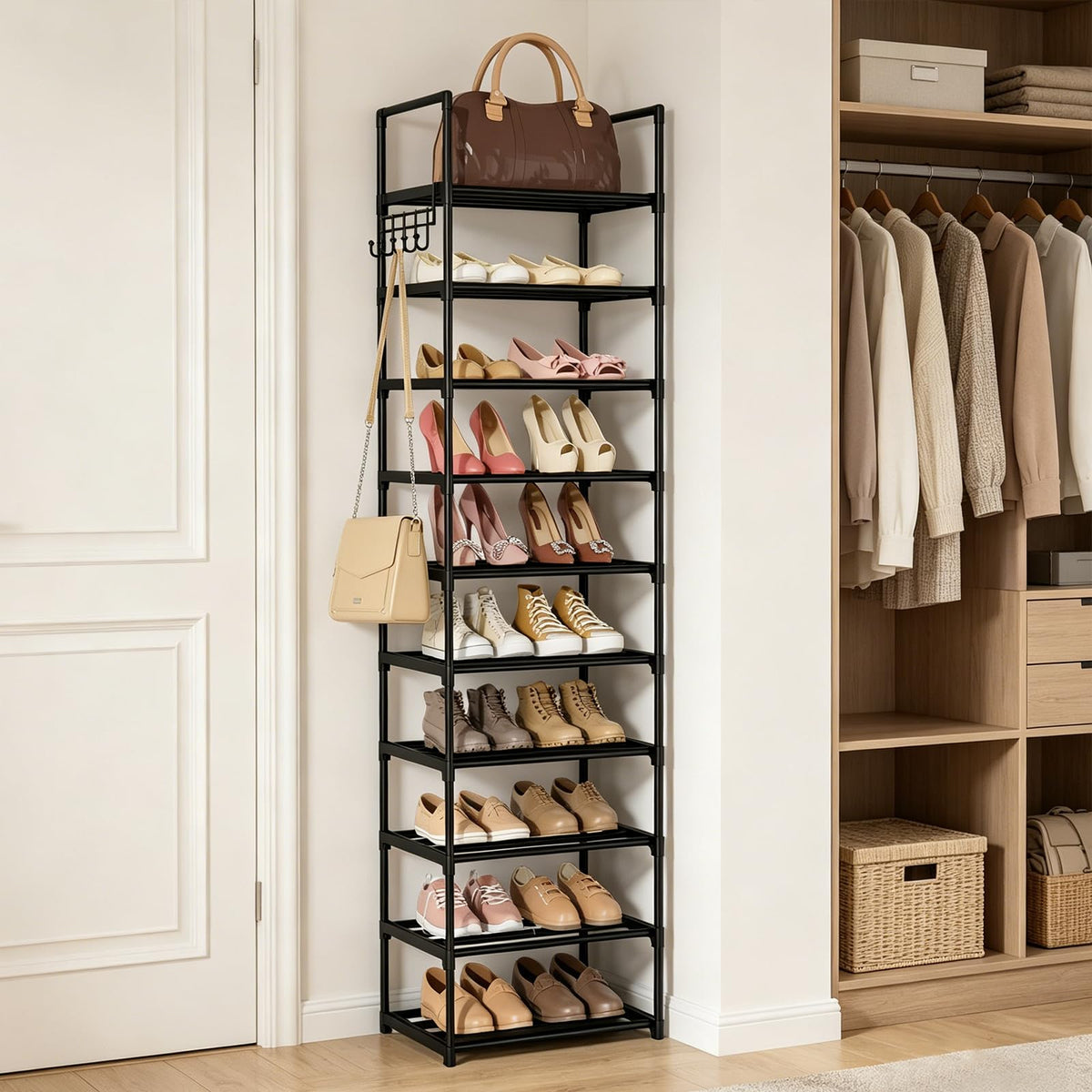 Black 10 Tiers Narrow Shoe Rack S5736