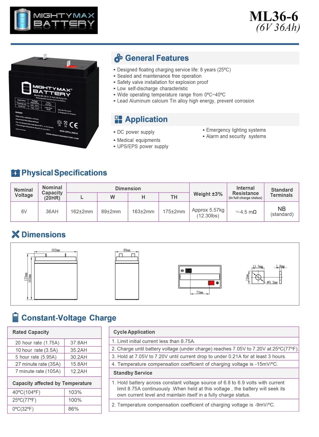 6V 36Ah AGM Battery 4 Pack G54889
