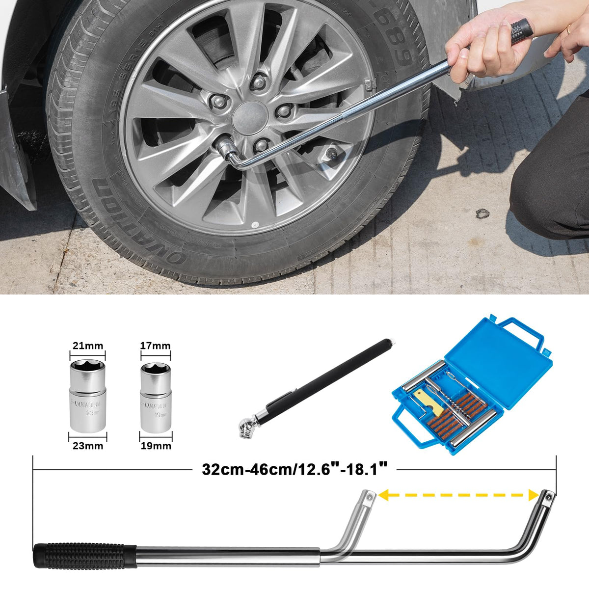 3 Ton Scissor Jack and Jack Stands Kit with Lug Wrench I92646