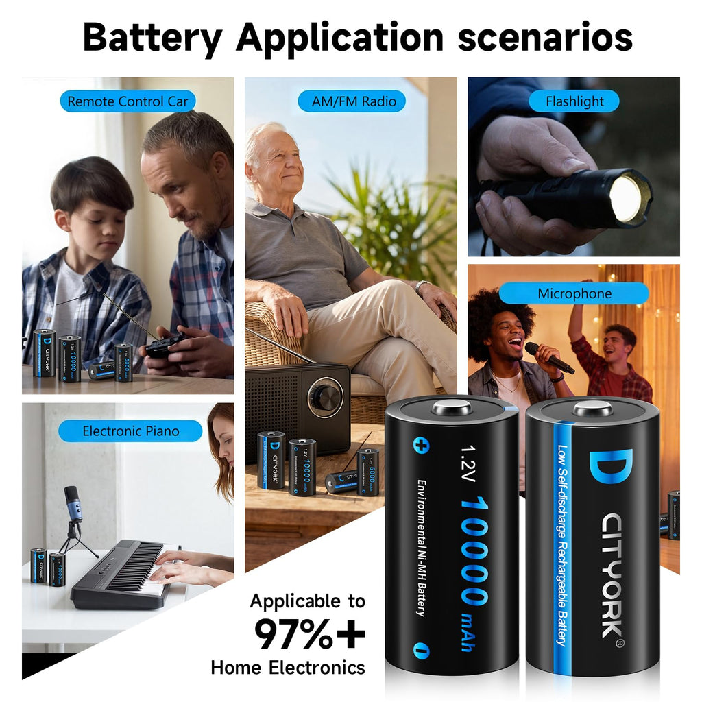 4 Pack 10000mAh Rechargeable D Batteries with 8 Bay LCD Charger M318