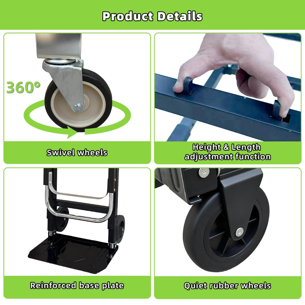 3 in 1 Folding Hand Truck, 600Lbs Capacity Collapsible Cart with Retractable Handle and 4 Rubber Wheels K381160