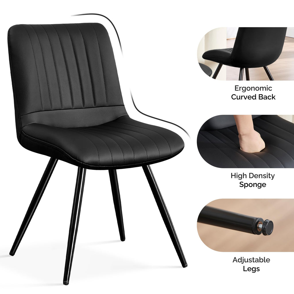 Black Dining Chairs Set of 4 PU Leather Metal Legs H7964