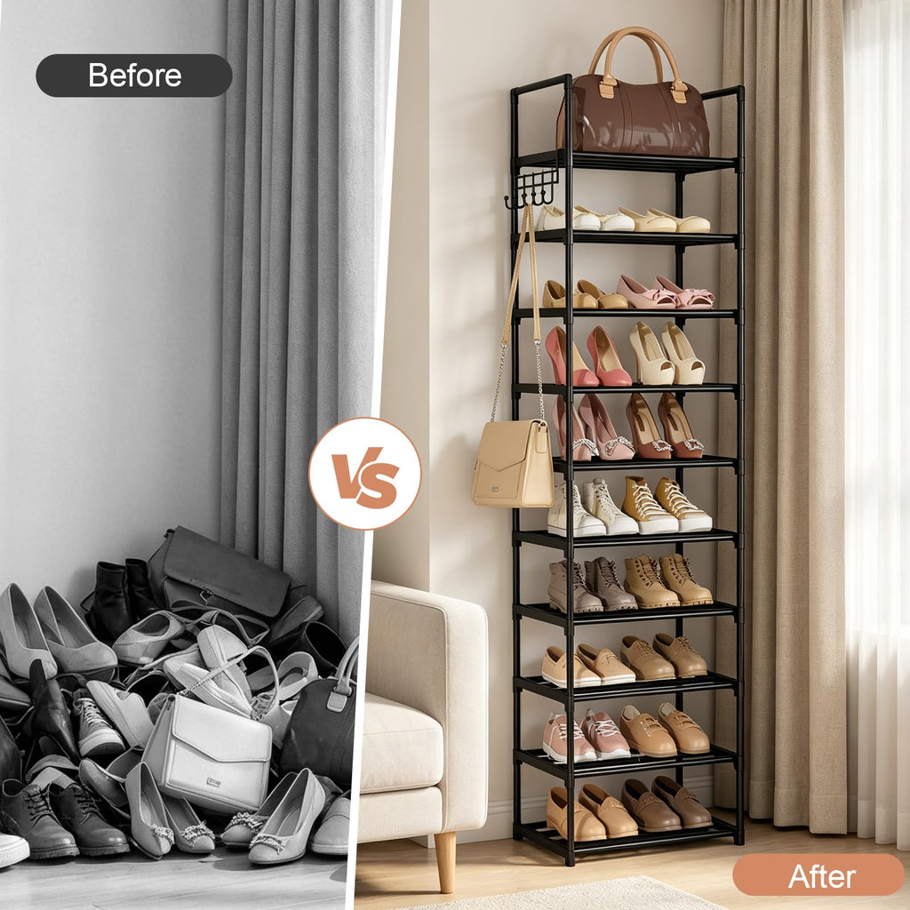 Black 10 Tiers Narrow Shoe Rack S5736