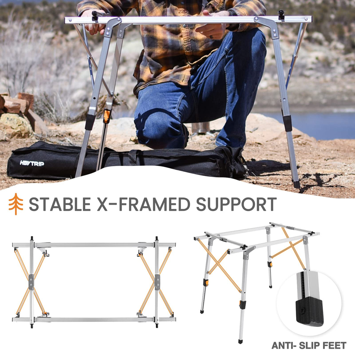Adjustable Height Folding Camping Table with Storage Q8888