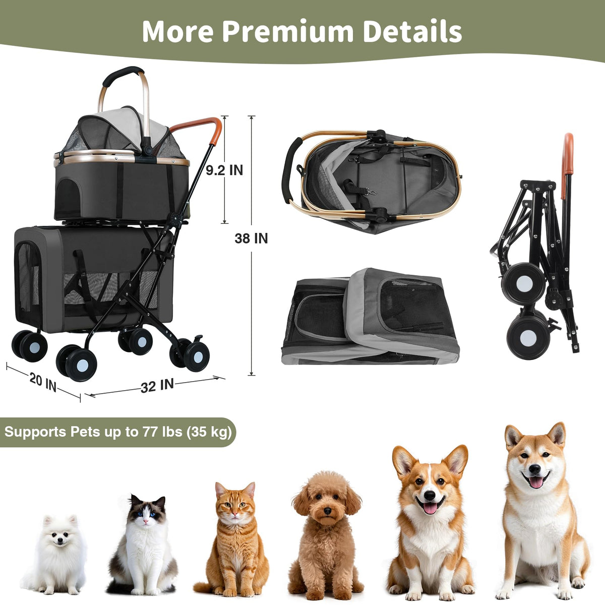Double Pet Stroller with 4 Lockable Wheels W7756