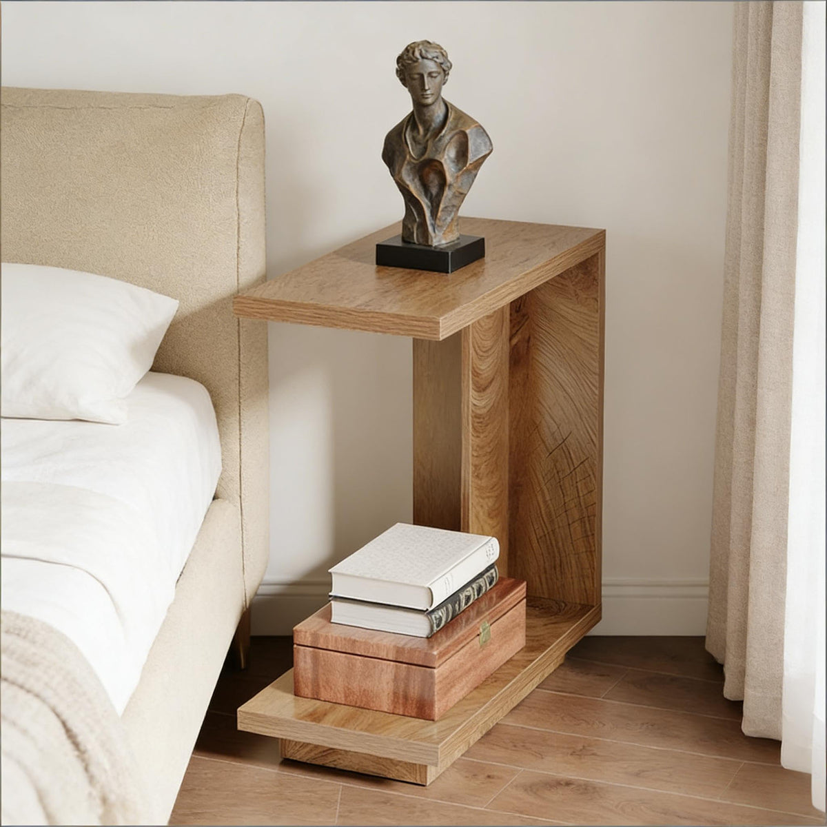 C-Shaped Side Table with Hidden Storage Q498