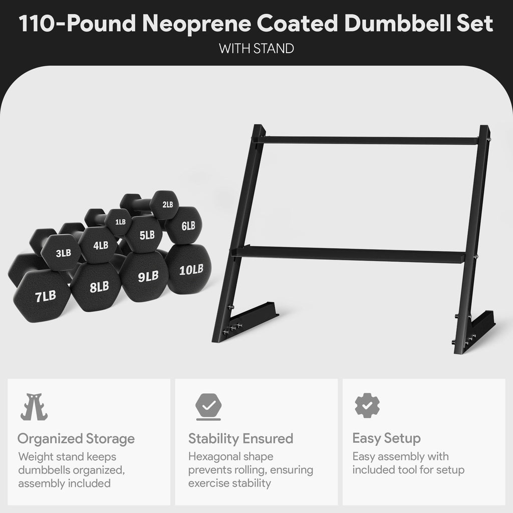 Neoprene Coated Iron Dumbbell Set with Stand Z9357