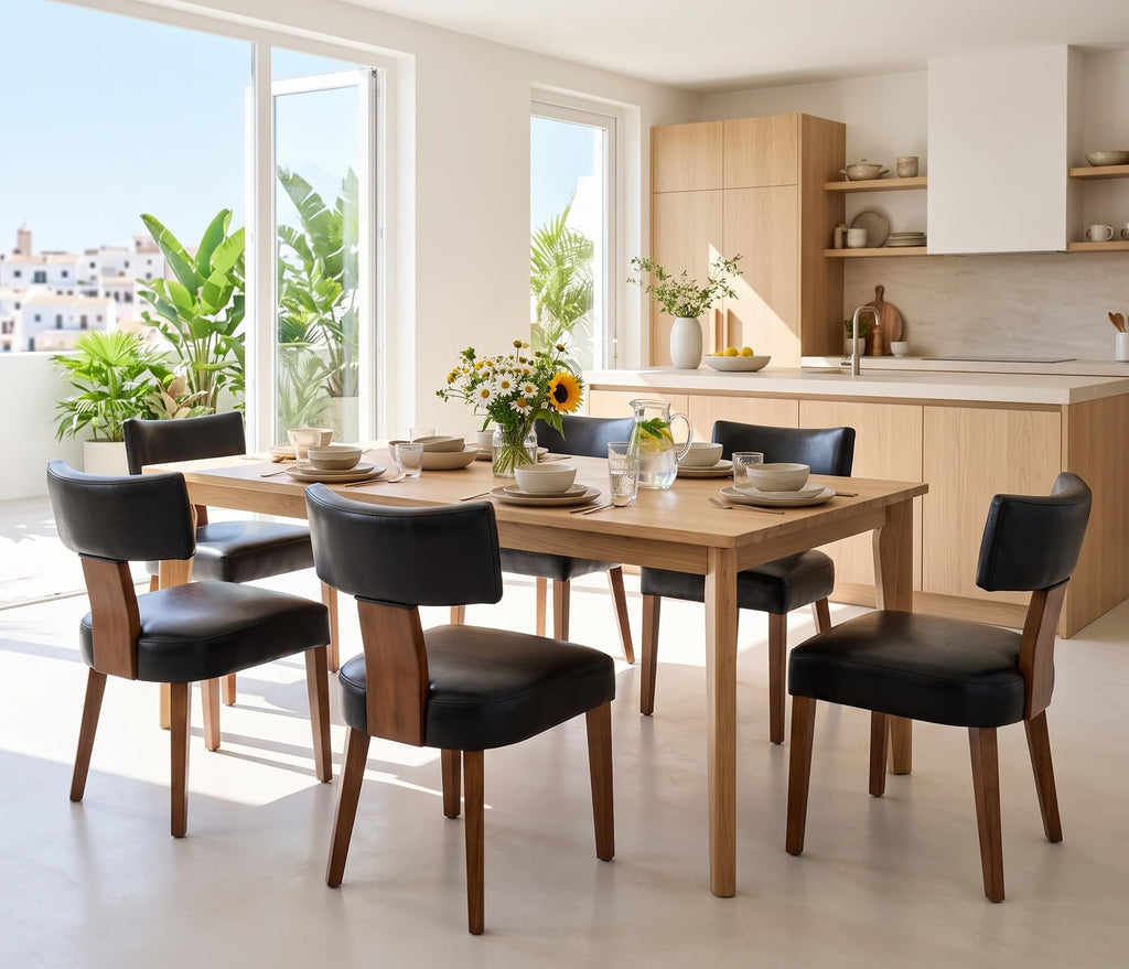 Black Set of 6 PU Leather Upholstered Dining Chairs V883