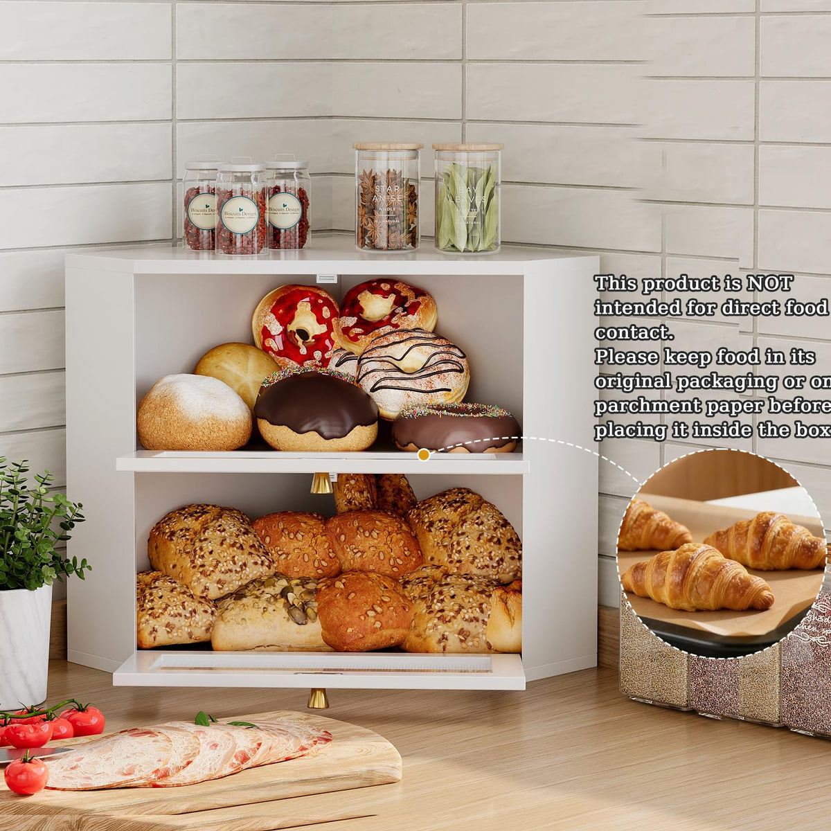 Bamboo Bread Box with Transparent Door J2120