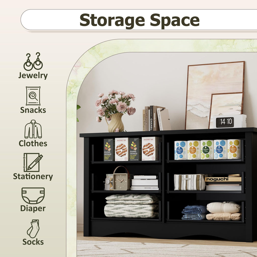 Black 6 Drawer Wood Dresser N7417
