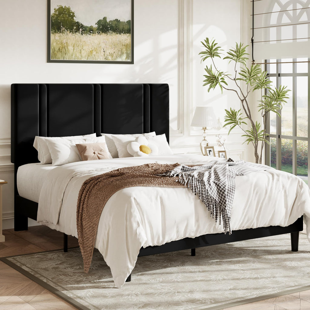 Queen Velvet Upholstered Platform Bed Frame E4827