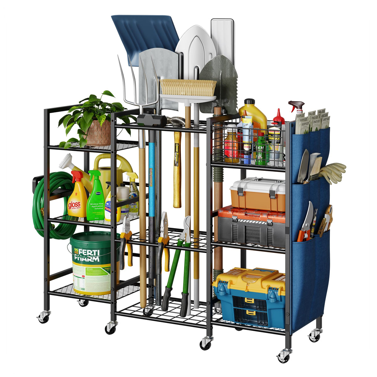 3-Sided Garden Tool Organizer with Wheels K8485