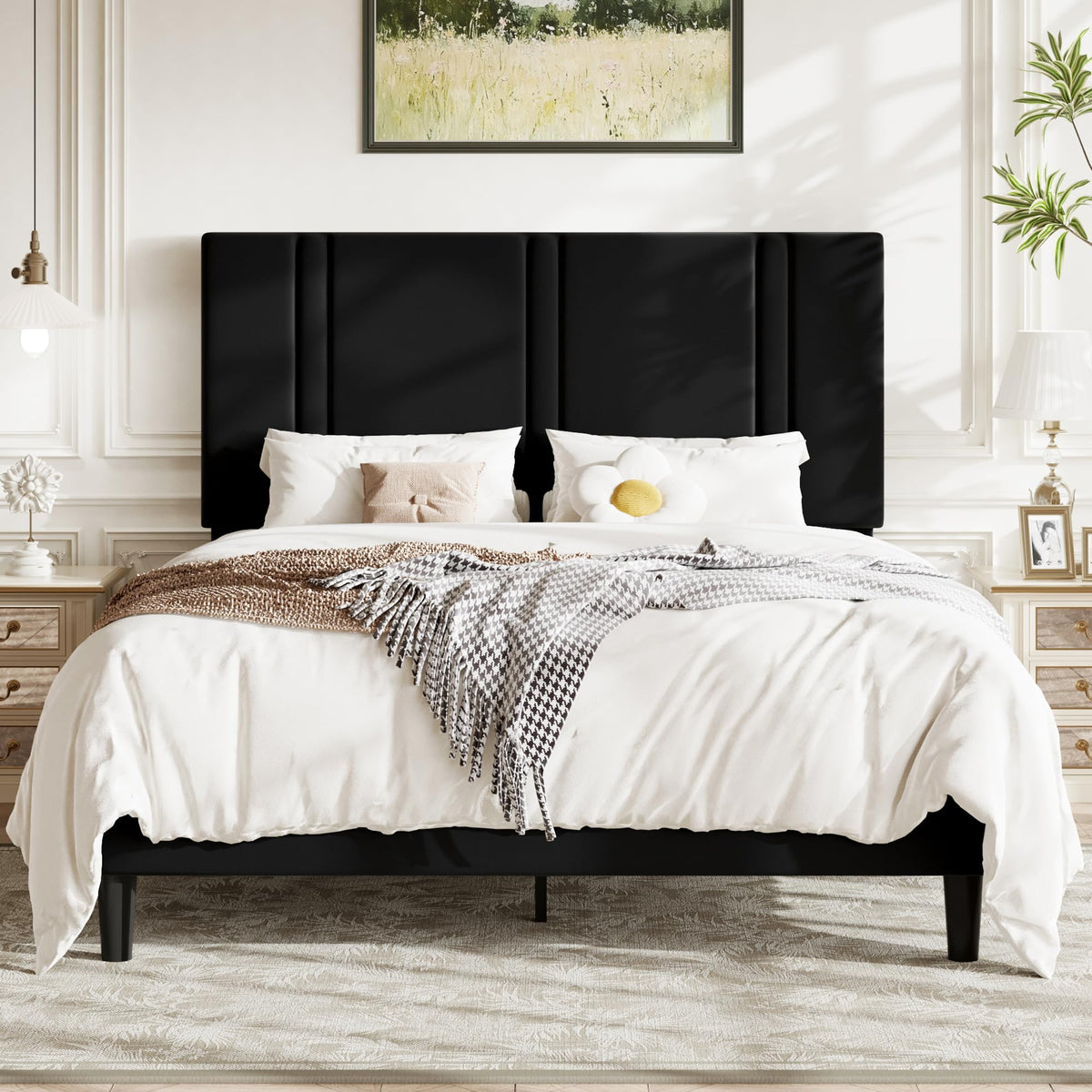 Queen Velvet Upholstered Platform Bed Frame E4827