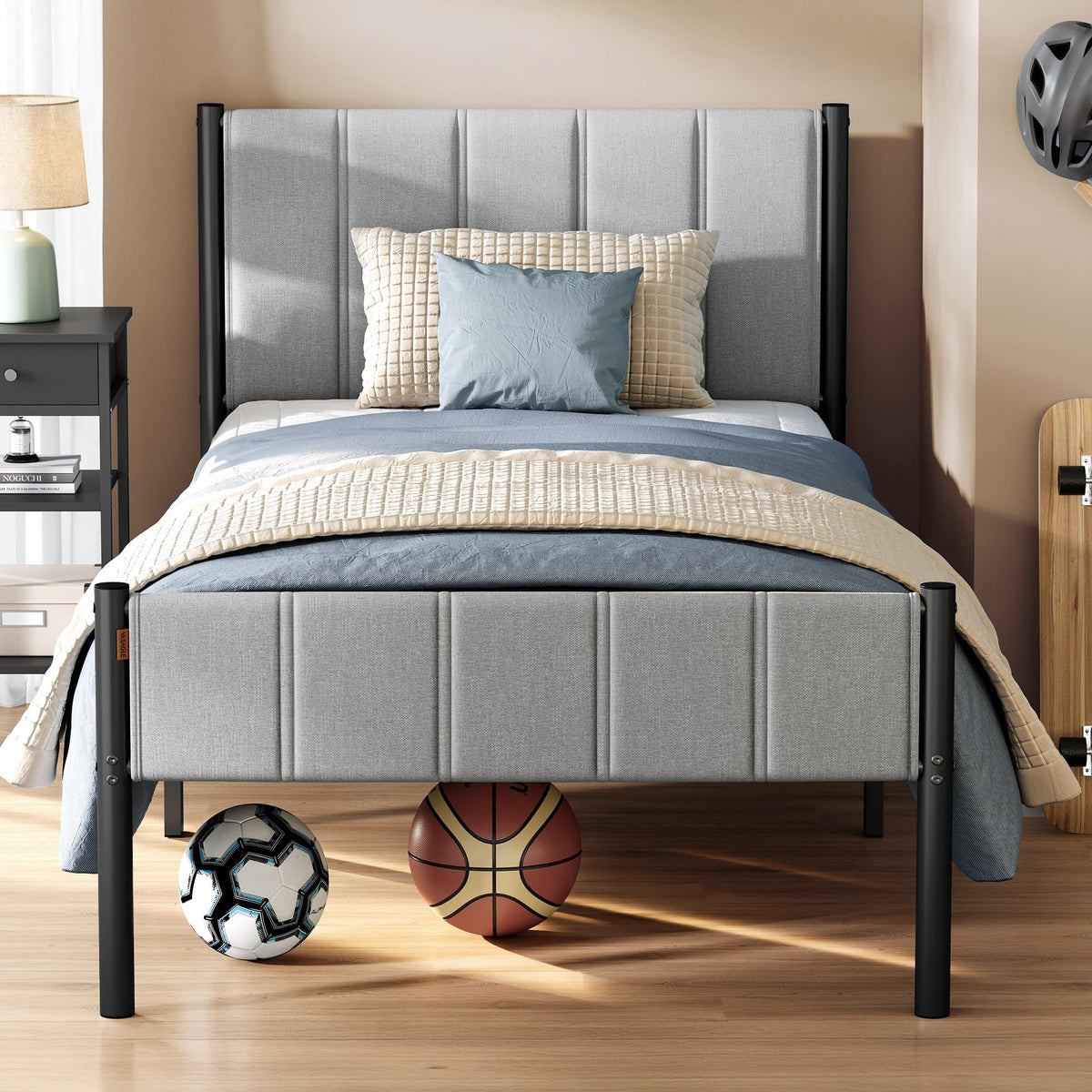 Twin Bed Frame with Upholstered Headboard C39061