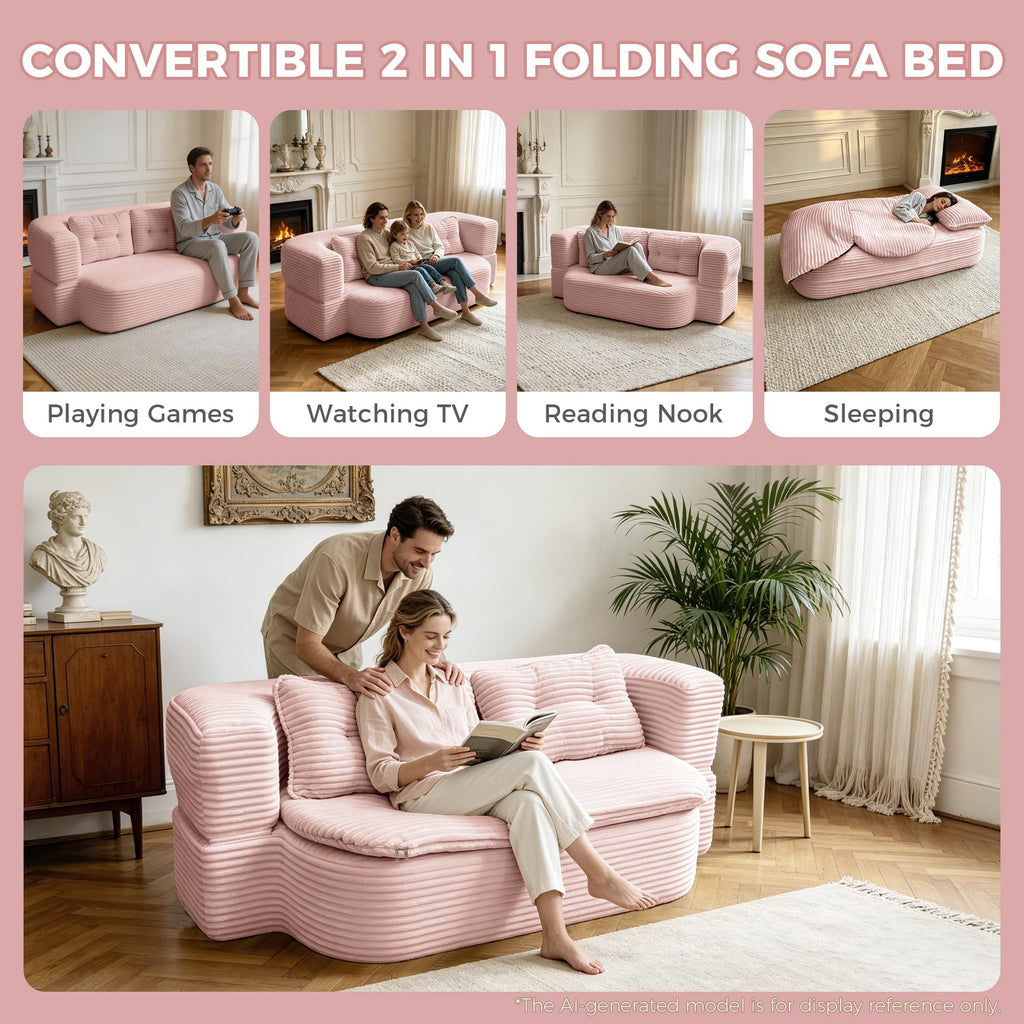 Pink Corduroy Convertible Sofa Bed L166