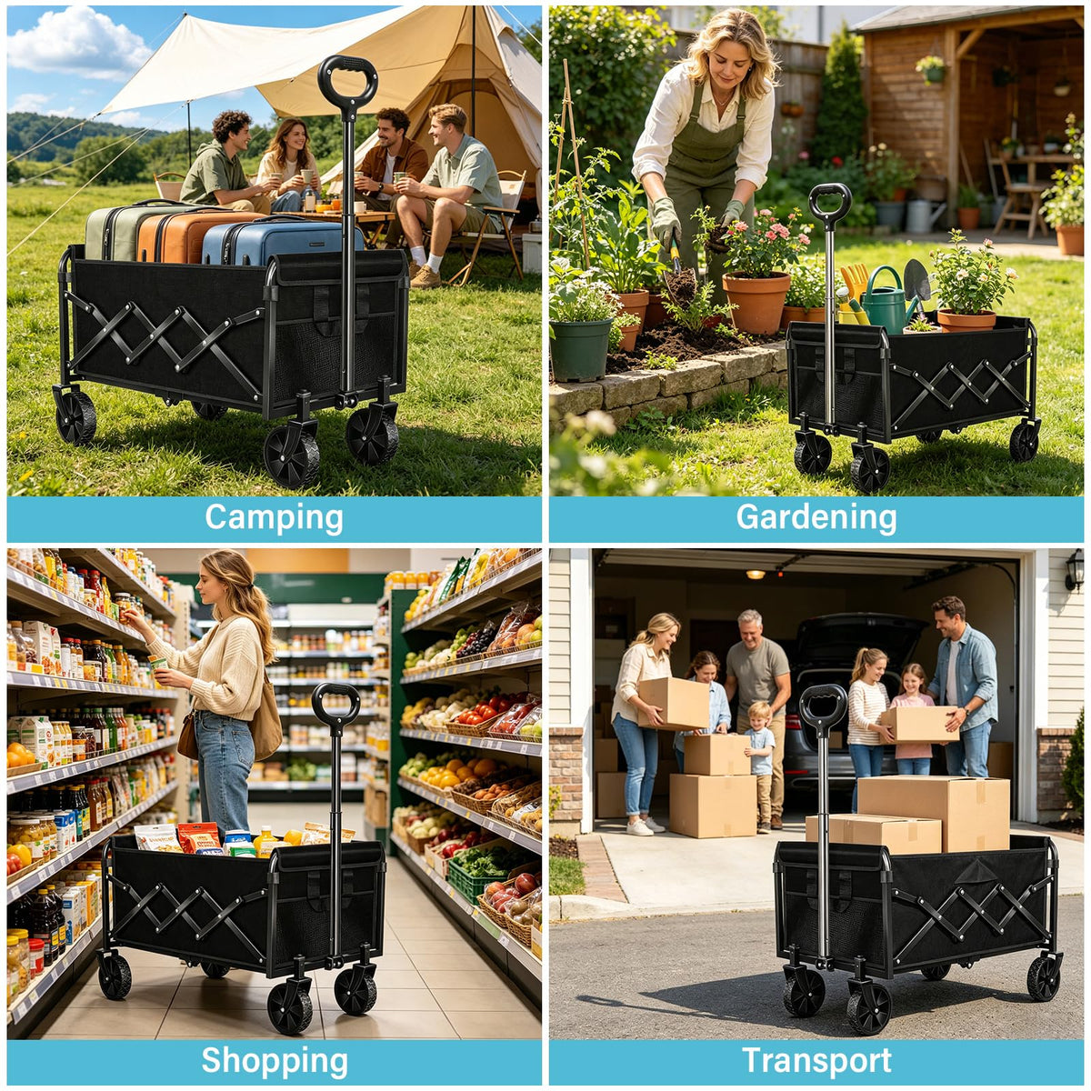 Collapsible Wagon Cart with Swivel Wheels Z405415