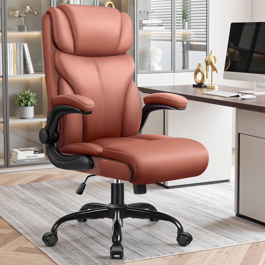 Brown High Back Office Chair with Flip-up Armrests F9466