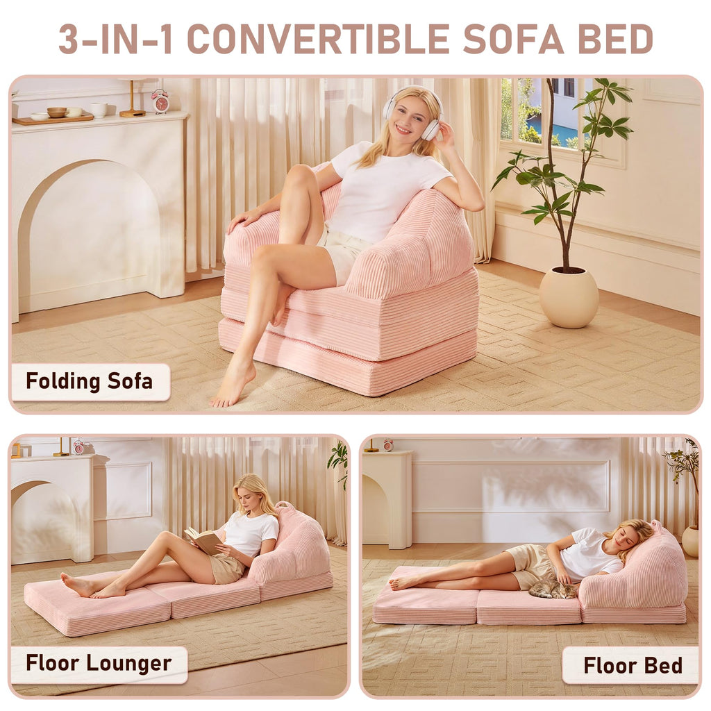 Pink 3-in-1 Convertible Folding Sofa Bed I770046