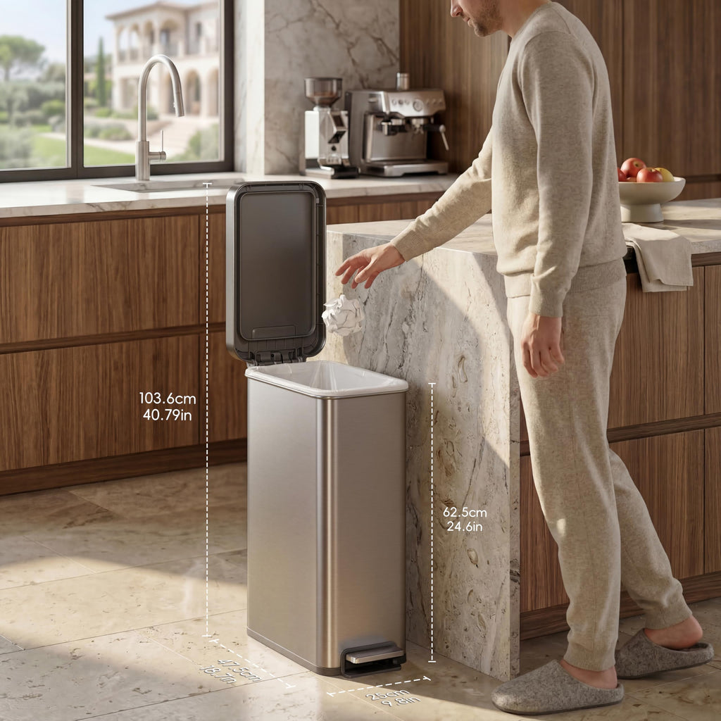 50L Stainless Steel Step Kitchen Trash Can with Lid B135