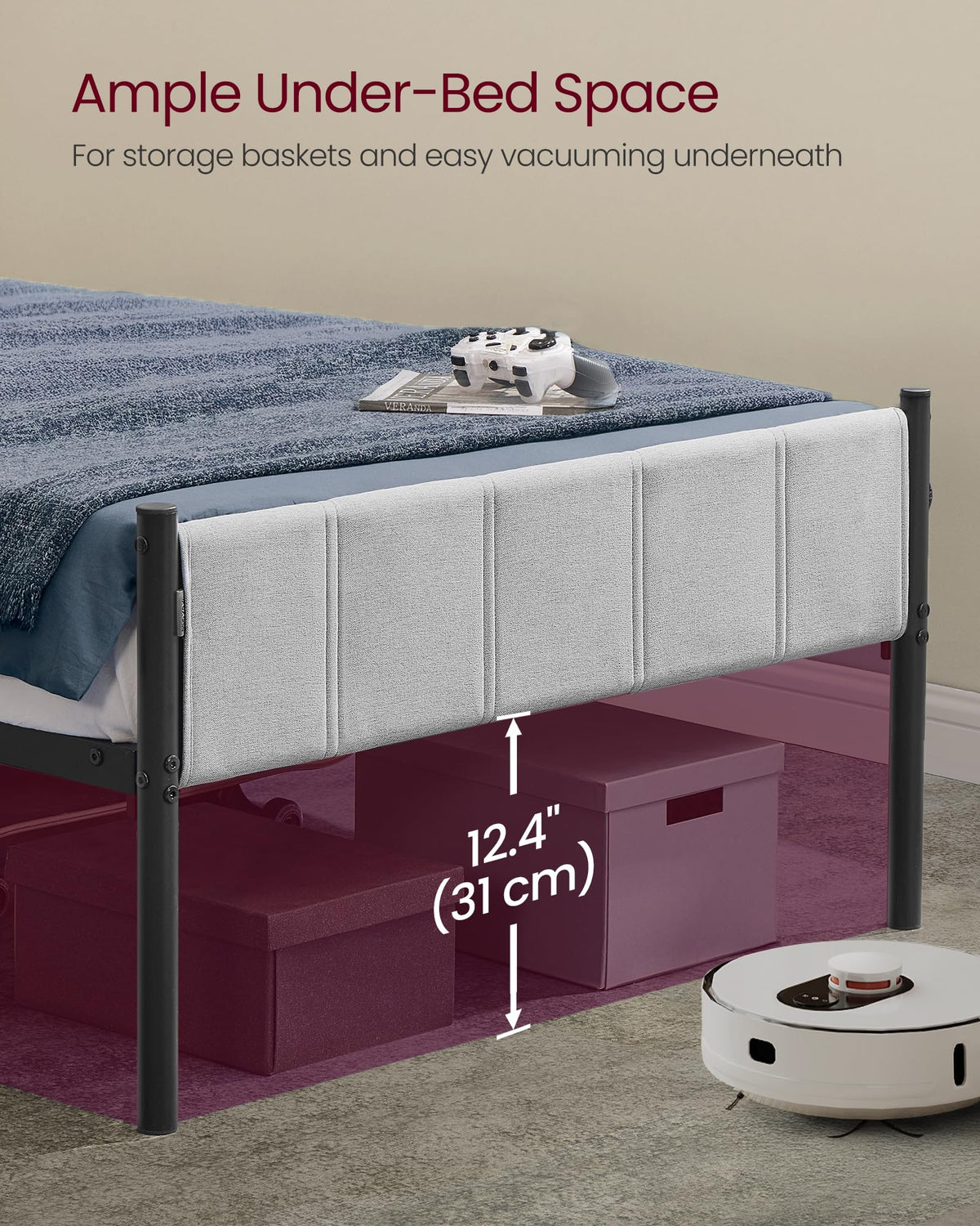 Twin Bed Frame with Upholstered Headboard C39061