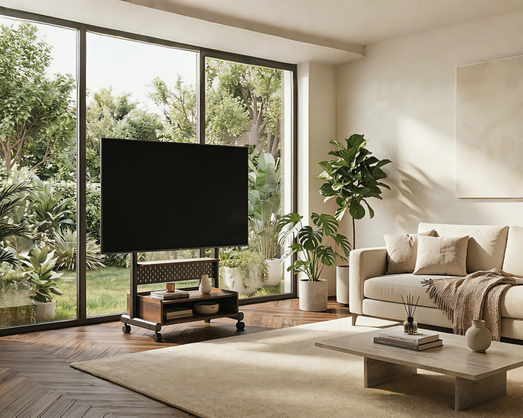 Rolling TV Floor Stand for 40-85in TVs, Height-Adjustable, Walnut V613672