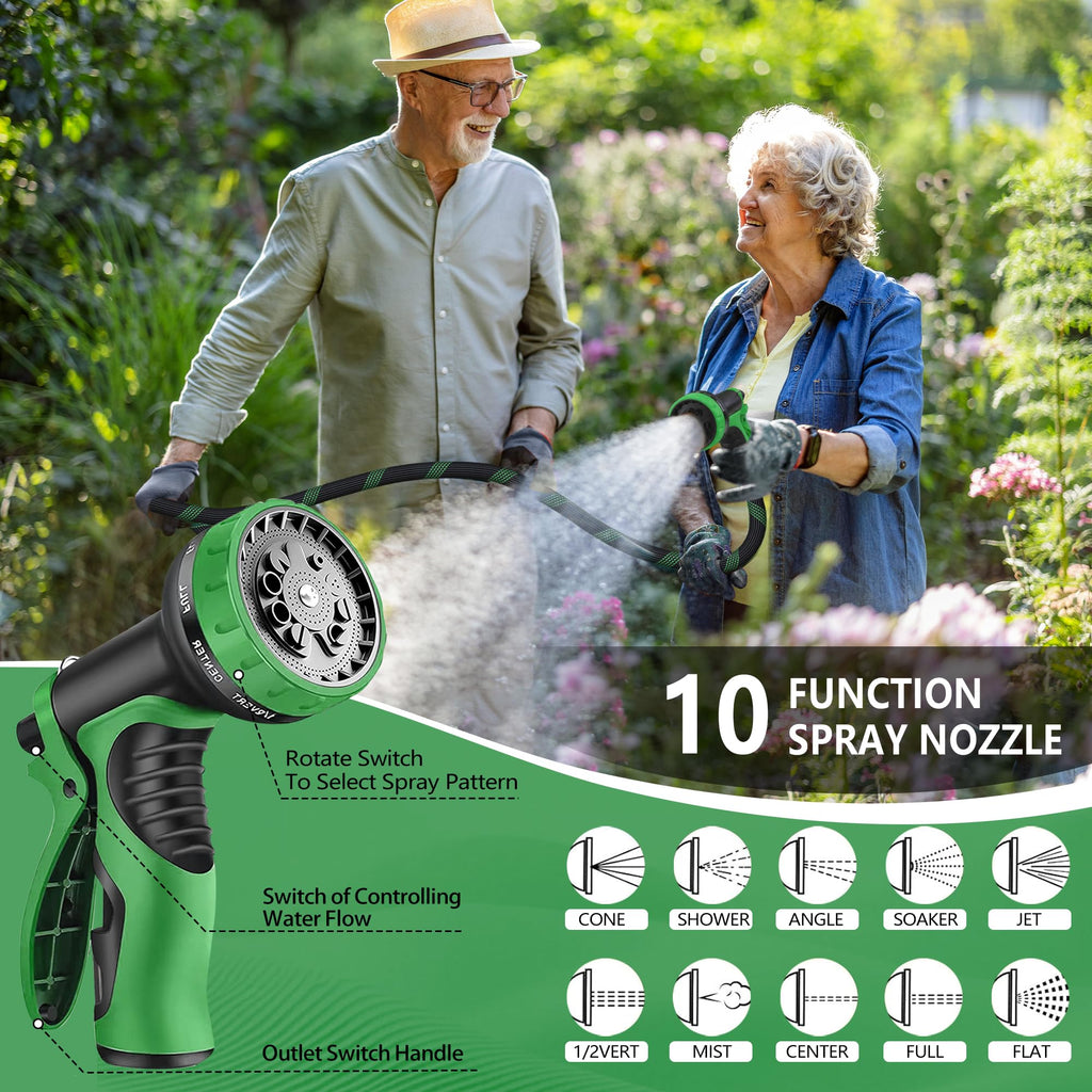 100 ft Lightweight Flexible Garden Hose with 10-Function Nozzle C245730