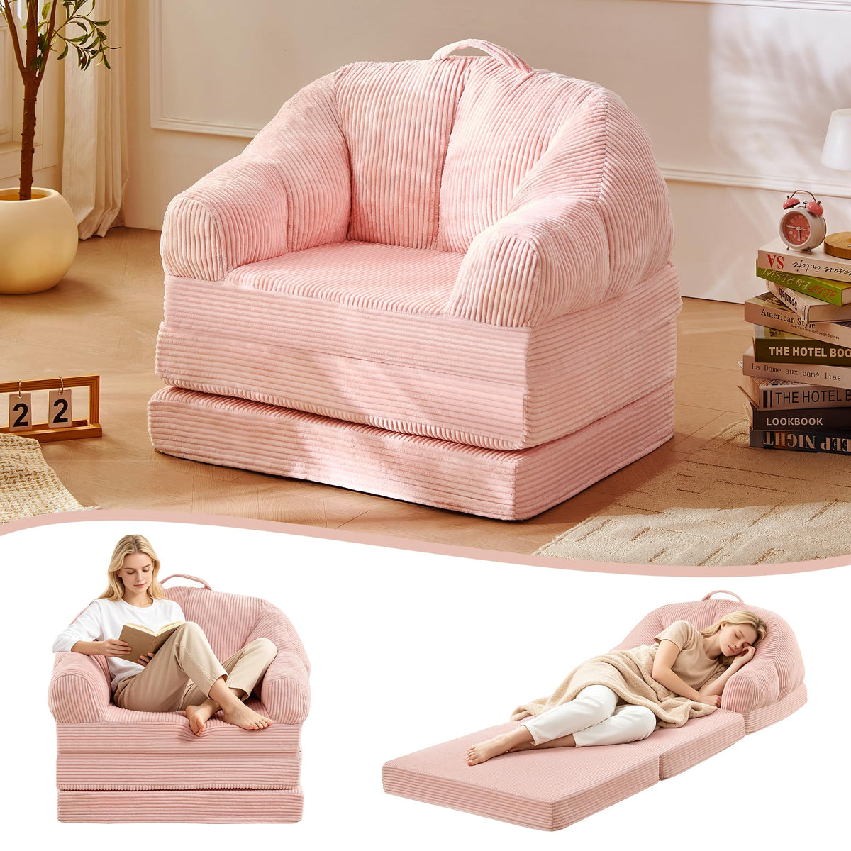 Pink 3-in-1 Convertible Folding Sofa Bed I770046