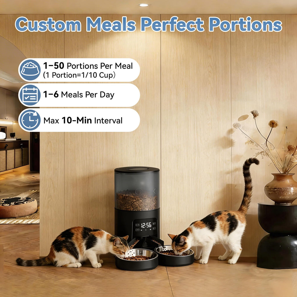 6L Automatic Cat Feeder with 2 Stainless Bowls Black Z24816