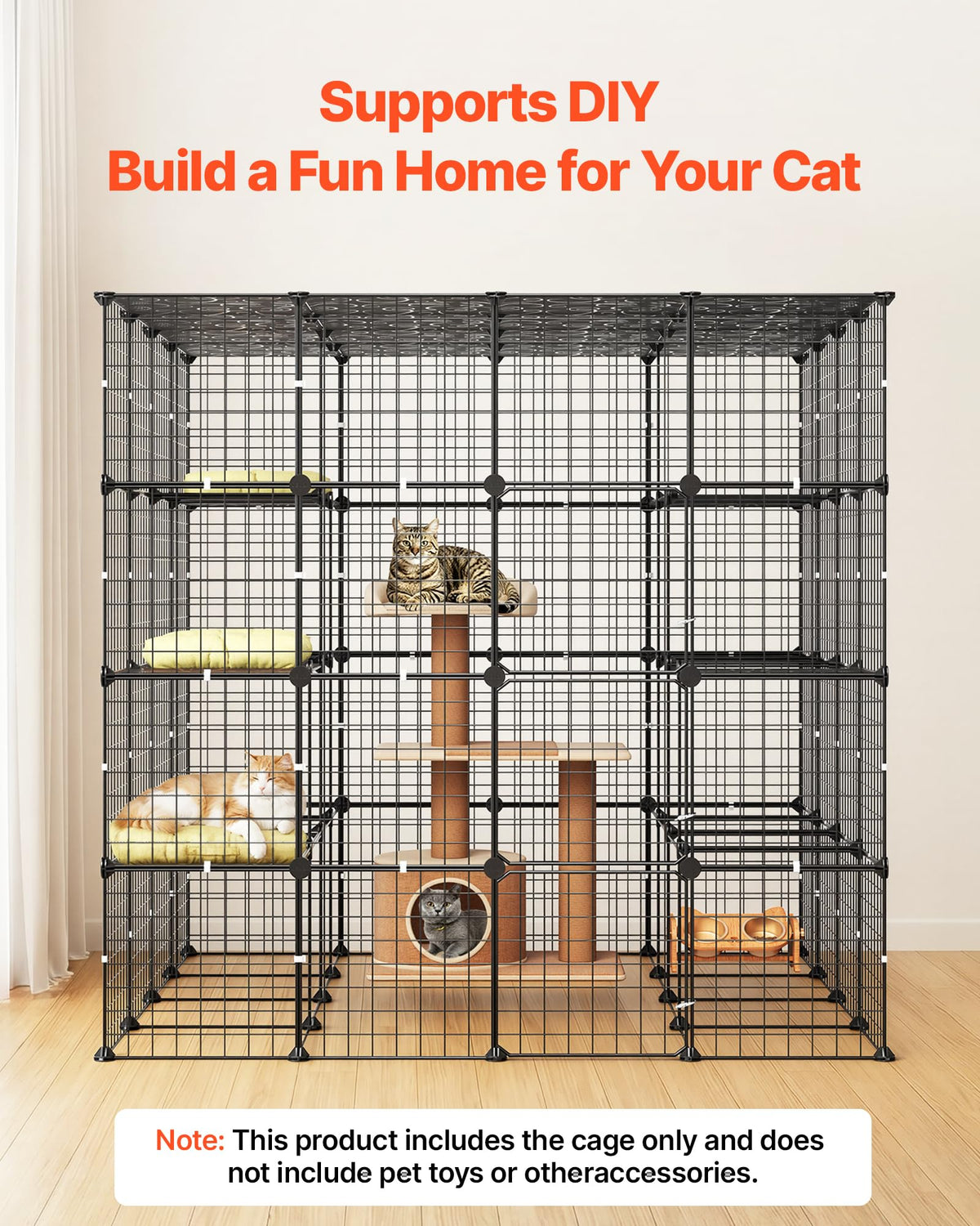 4-Tier Metal Wire Cat Cage with 3 Doors S585289