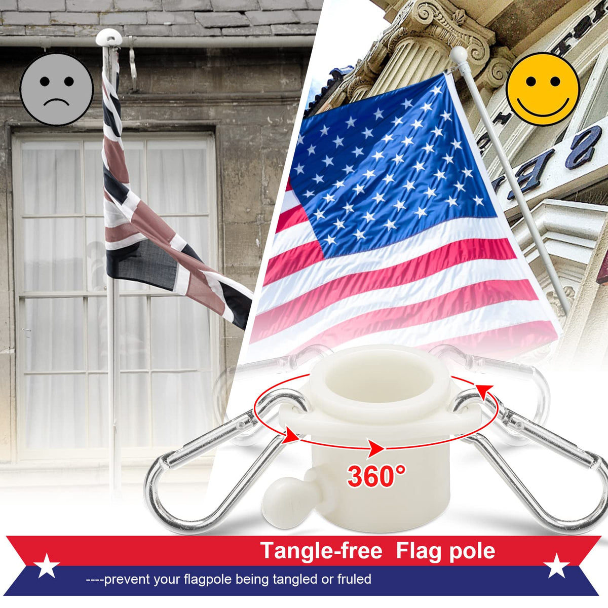 5ft Tangle Free Metal House Flag Pole with 3x5 Embroidered US Flag V1219