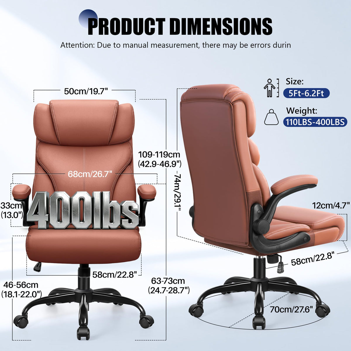 Brown High Back Office Chair with Flip-up Armrests F9466