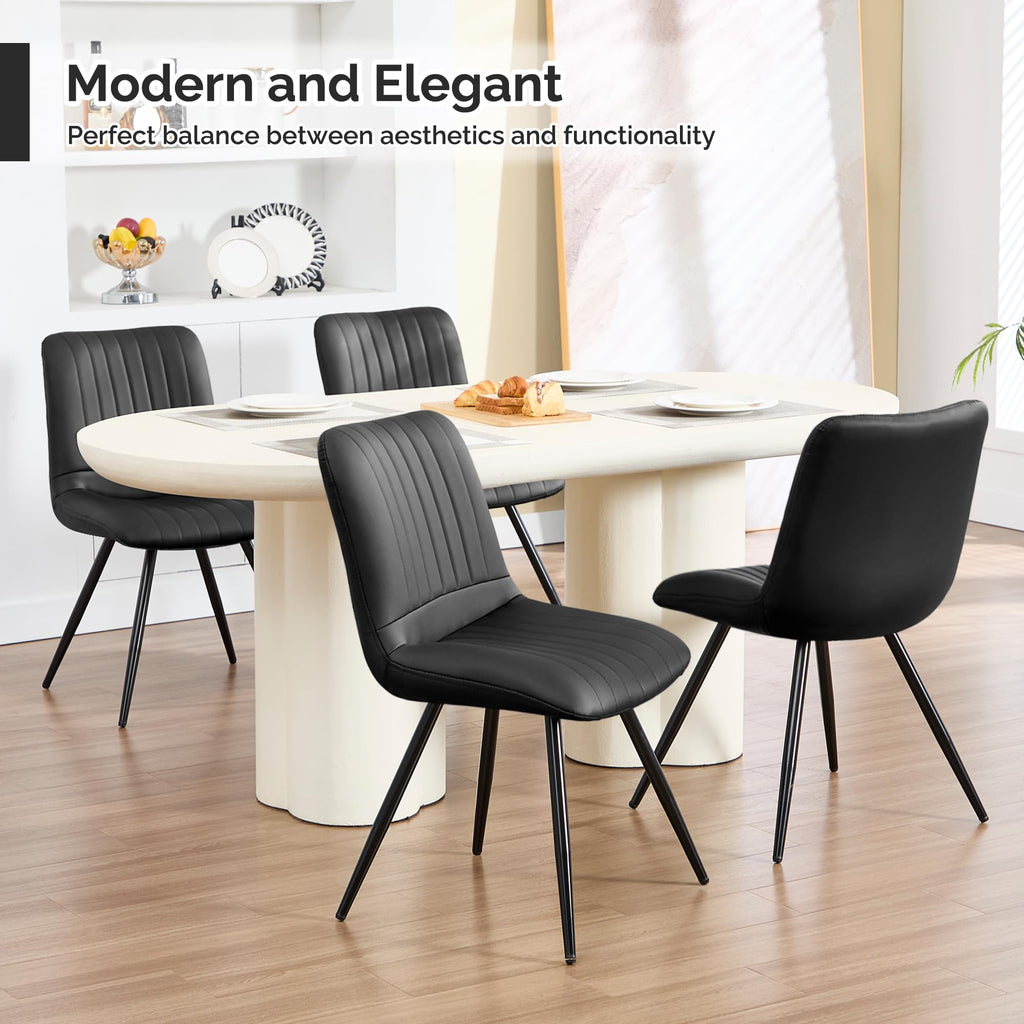 Black Dining Chairs Set of 4 PU Leather Metal Legs H7964