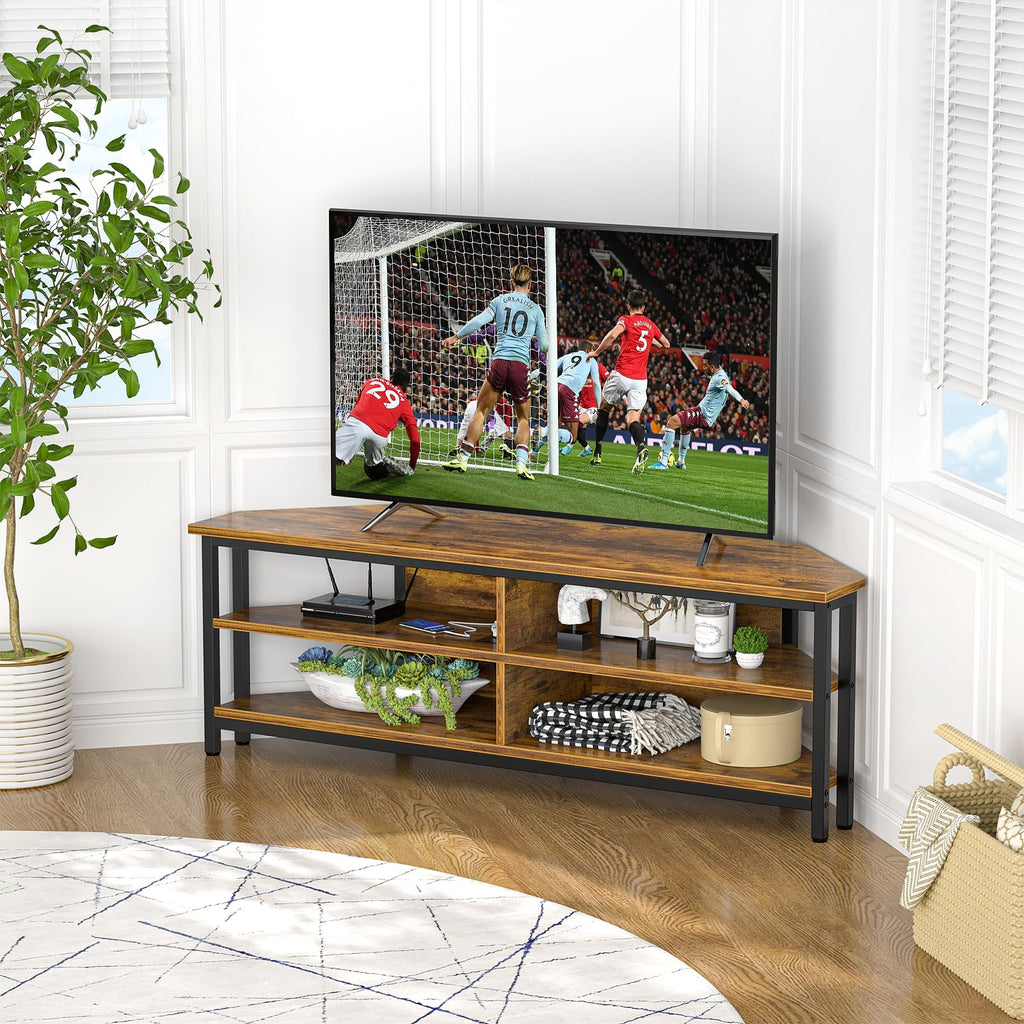 55'' Corner TV Stand with Power Outlet and 4 Open Storage Shelves O549