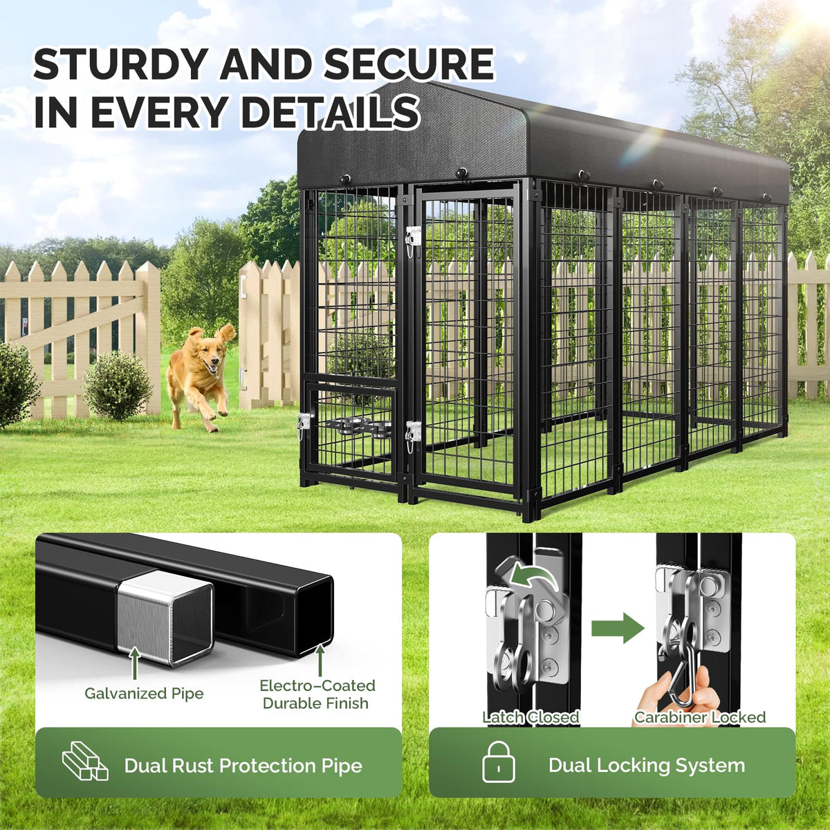 8x4x6FT Outdoor Dog Kennel with Doggy Door D499085