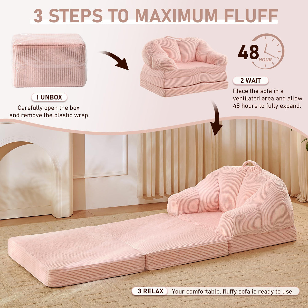 Pink 3-in-1 Convertible Folding Sofa Bed I770046