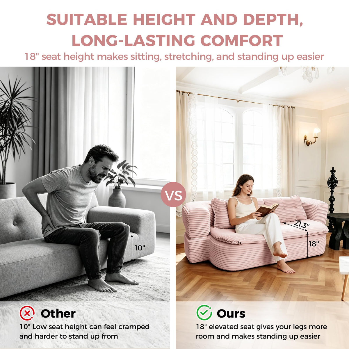 Pink Corduroy Convertible Sofa Bed L166