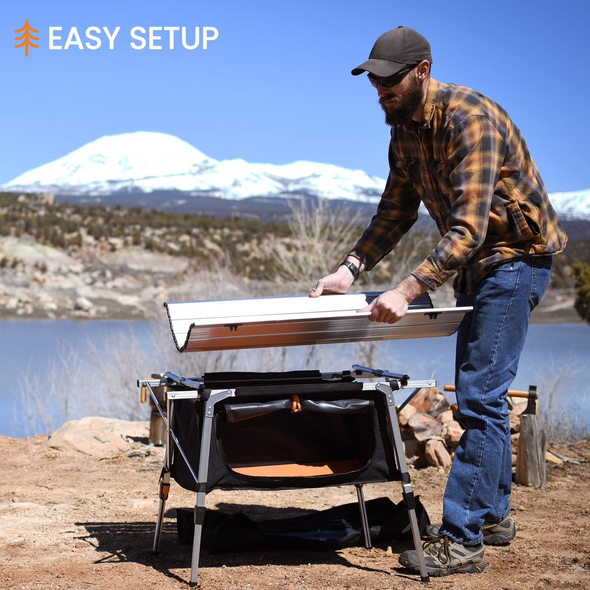 Adjustable Height Folding Camping Table with Storage Q8888