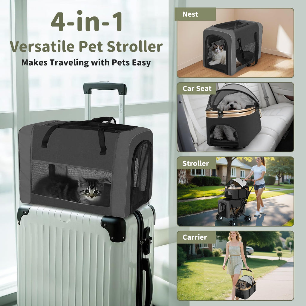 Double Pet Stroller with 4 Lockable Wheels W7756