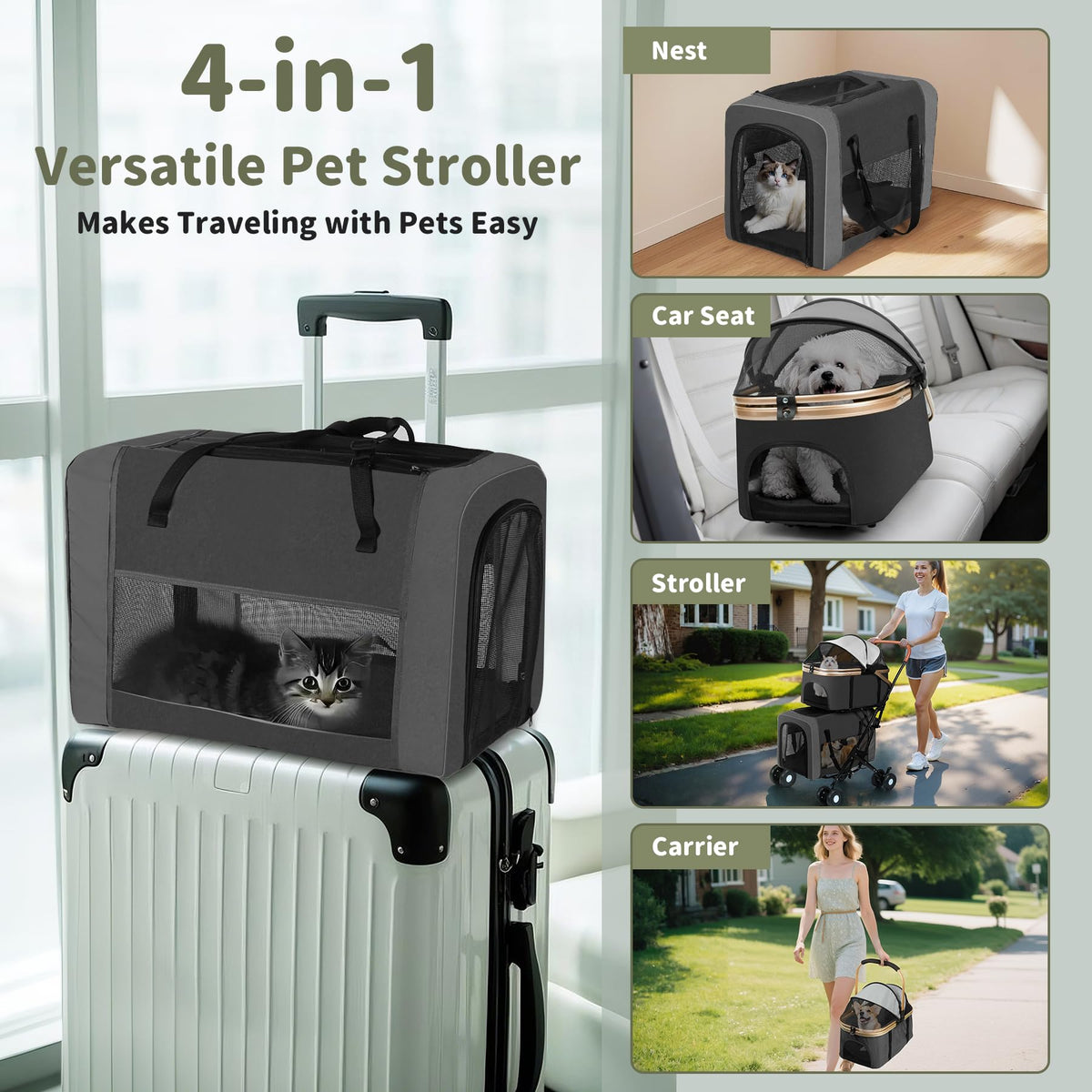 Double Pet Stroller with 4 Lockable Wheels W7756