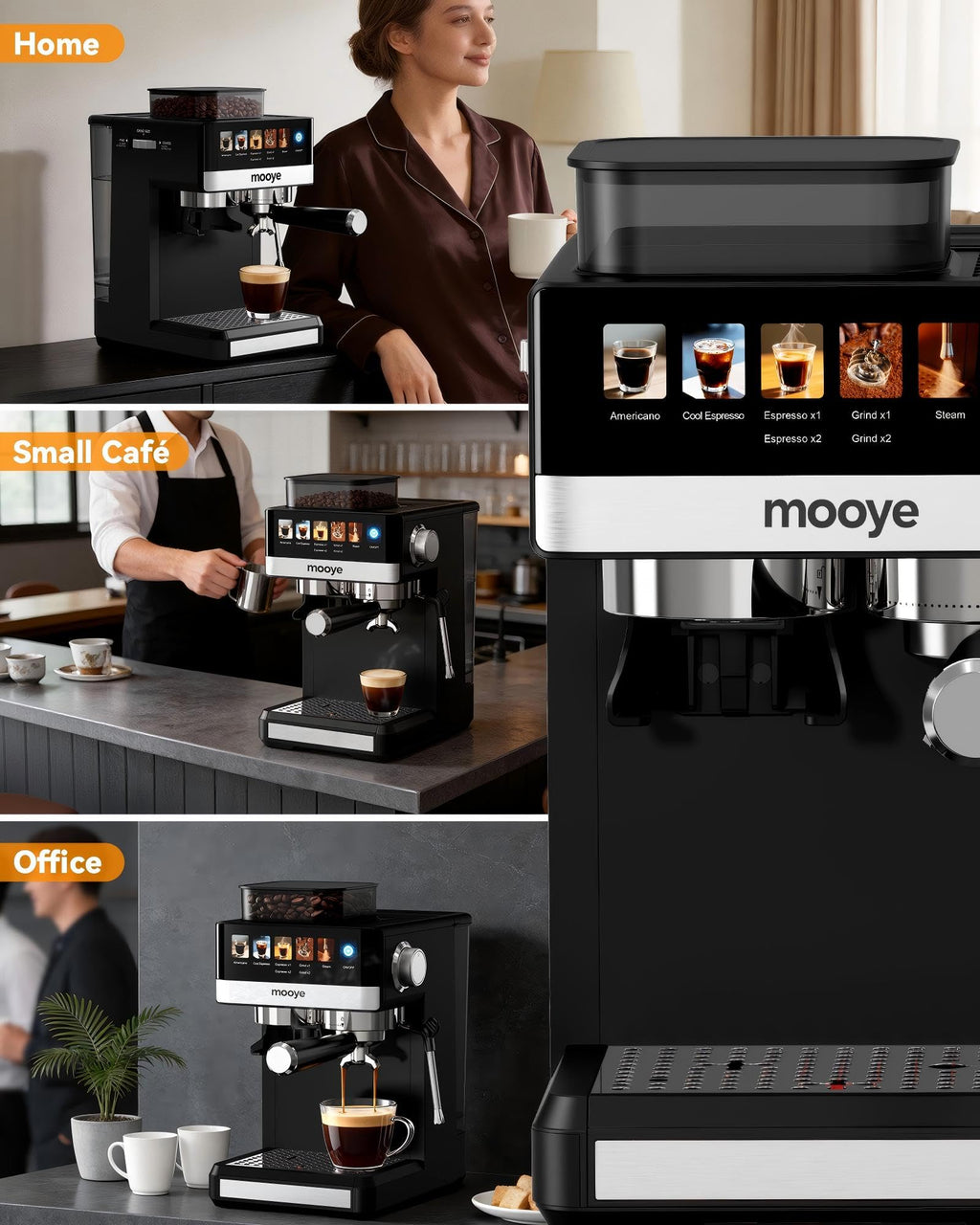 20Bar Compact Espresso Machine with Grinder and Steam Milk Frother L637585