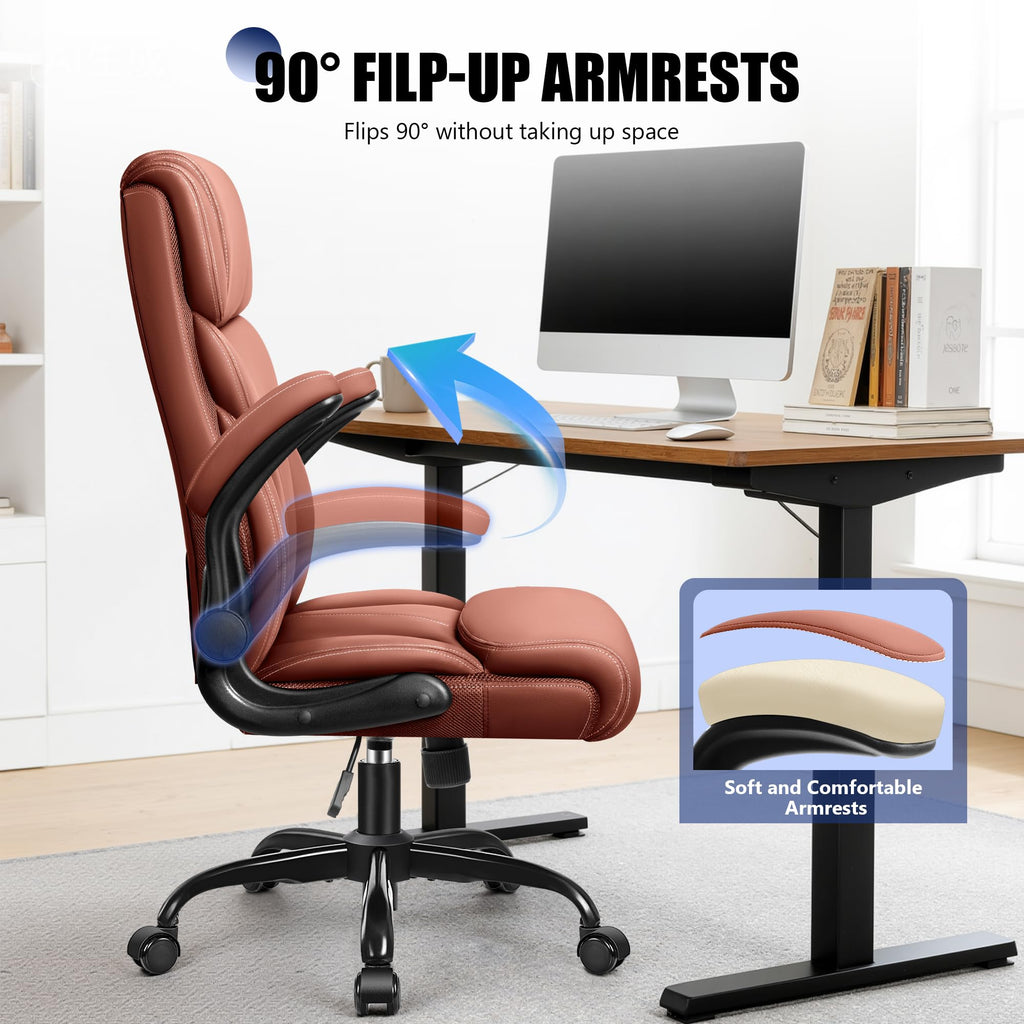 Brown High Back Office Chair with Flip-up Armrests F9466