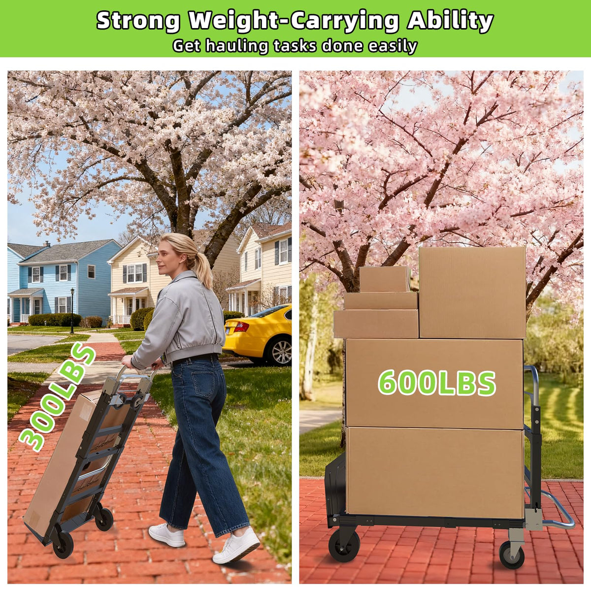 3 in 1 Folding Hand Truck, 600Lbs Capacity Collapsible Cart with Retractable Handle and 4 Rubber Wheels K381160