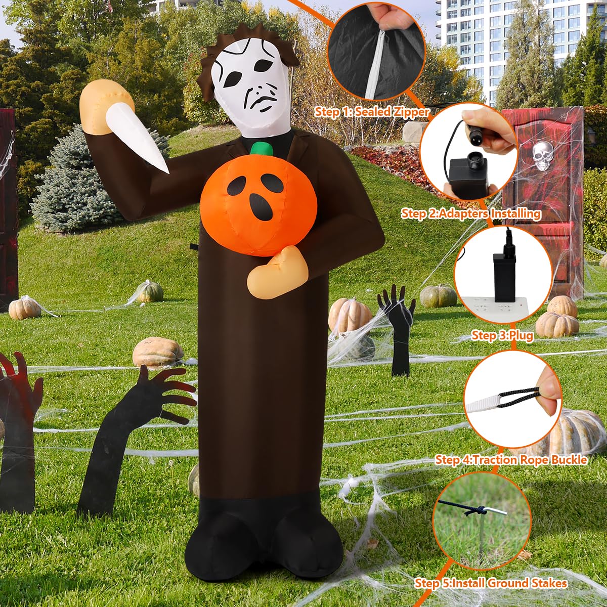 6FT Inflatable Scary Pumpkin with Built-in LEDs M6538
