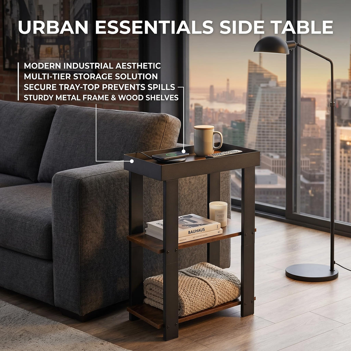 Rustic Brown 3-Tier Narrow Side Table R72525